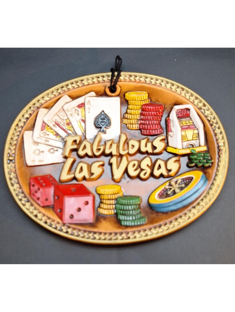 Vintage 1992 Don Mar - 3D Fabulous Las Vegas Poker Terracotta Wall Hanging Japan